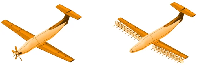 comparison of a single-engine and a distributed propulsion system on an aircraft